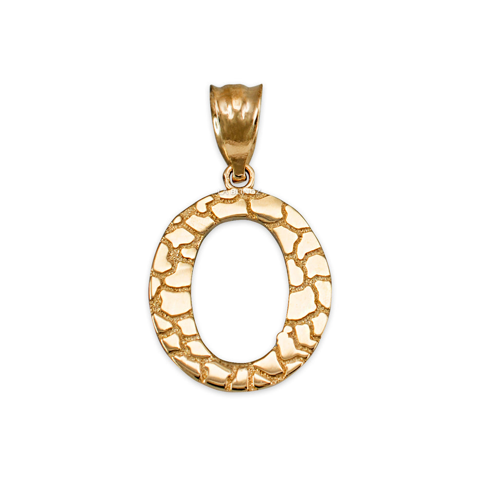 Gold Nugget Alphabet Initial Letter "O" Pendant Necklace (yellow, white, rose gold) Karma Blingz
