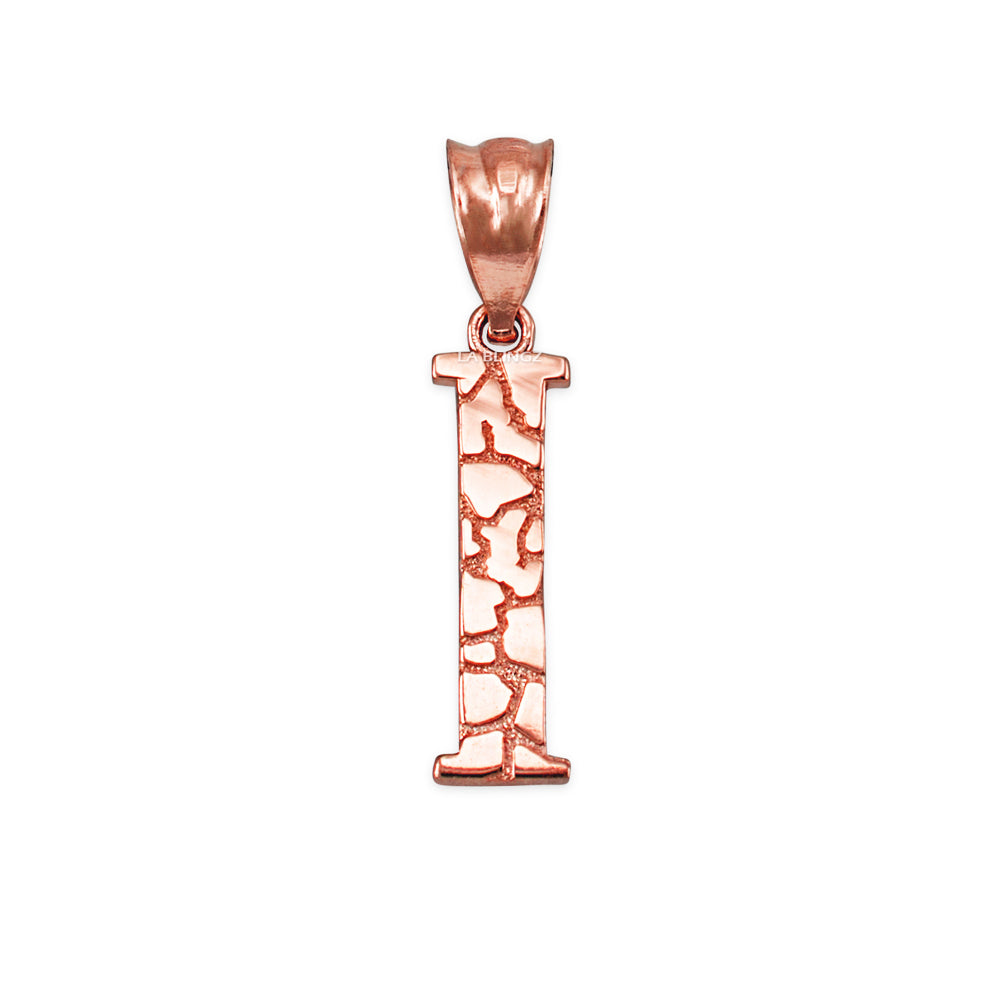 Gold Nugget Alphabet Initial Letter "I" Pendant Necklace (yellow, white, rose gold) Karma Blingz