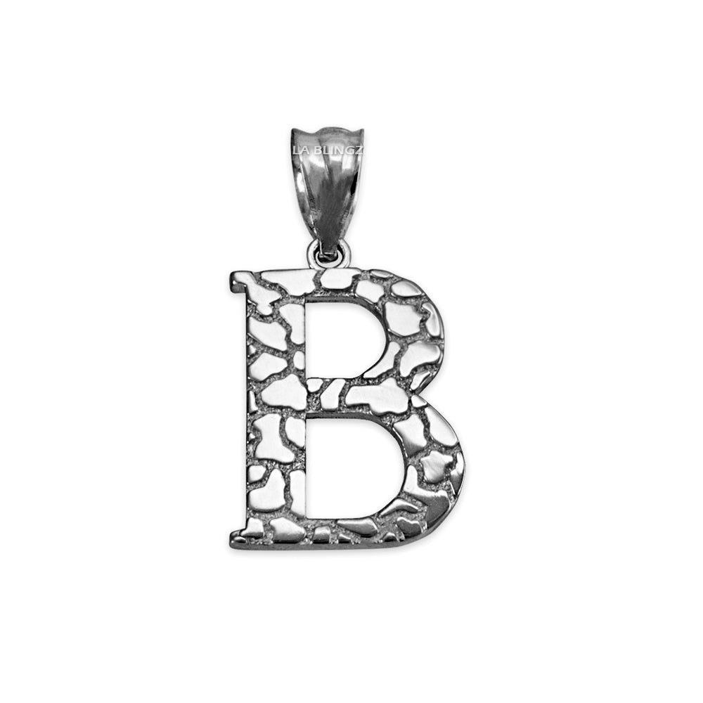 Gold Nugget Alphabet Initial Letter "B" Pendant Necklace (yellow, white, rose gold) Karma Blingz