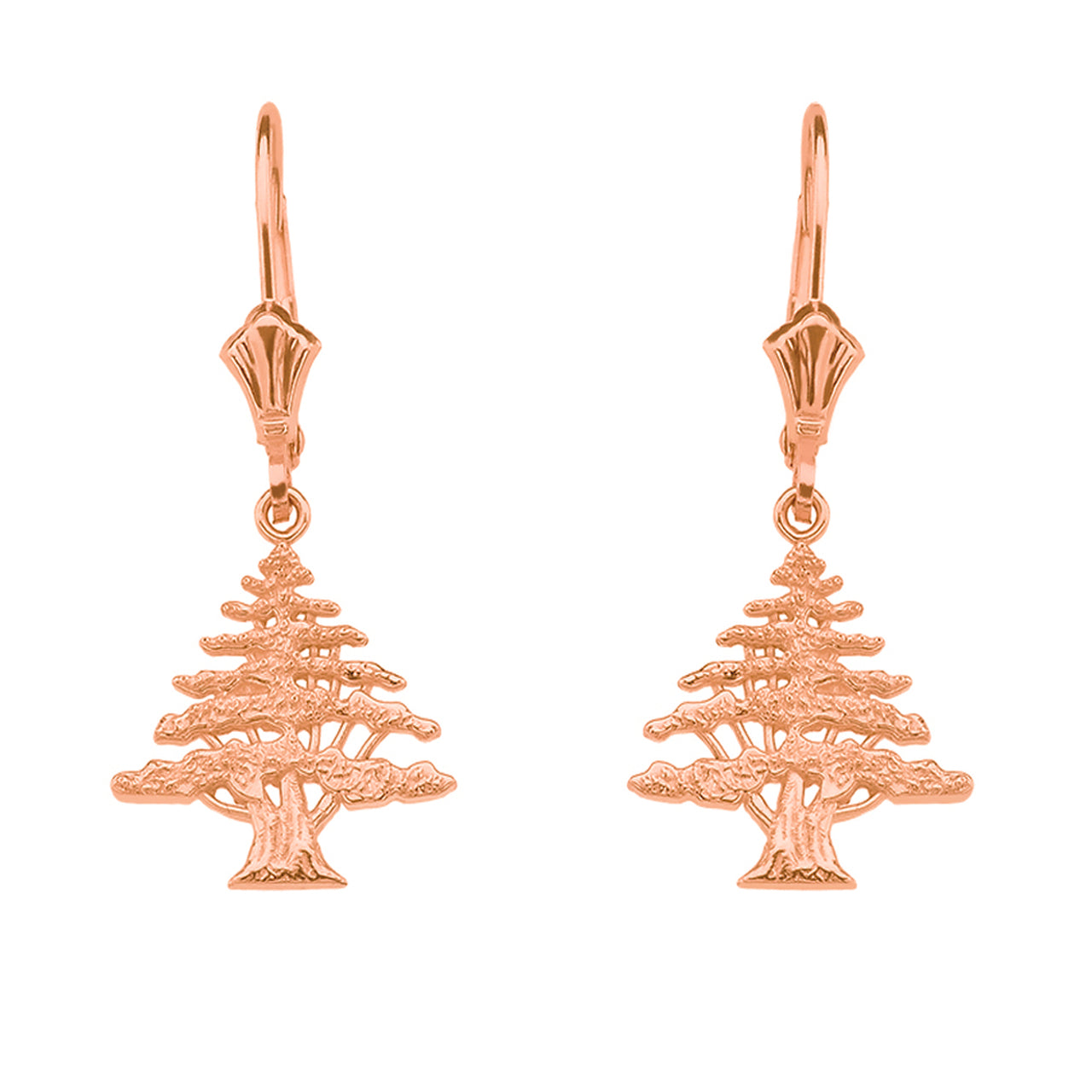 14K Gold Lebanese Cedar Tree Earrings (yellow, white, rose gold) Karma Blingz