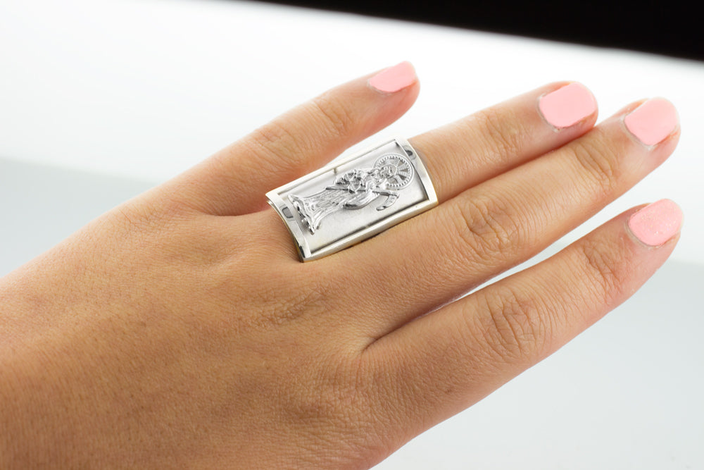 Sterling Silver Santa Muerte Fancy Ring (1.2") Karma Blingz