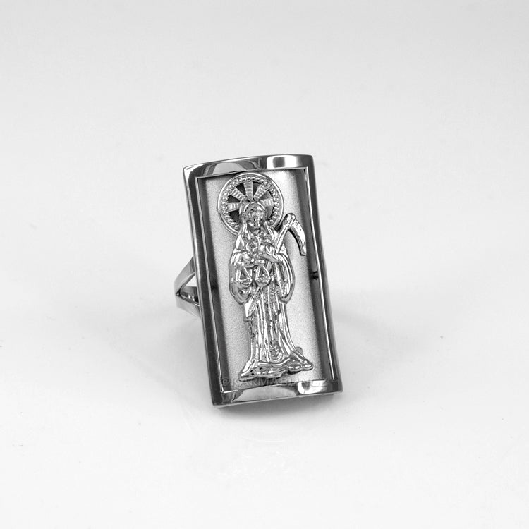 Sterling Silver Santa Muerte Fancy Ring (1.2") Karma Blingz