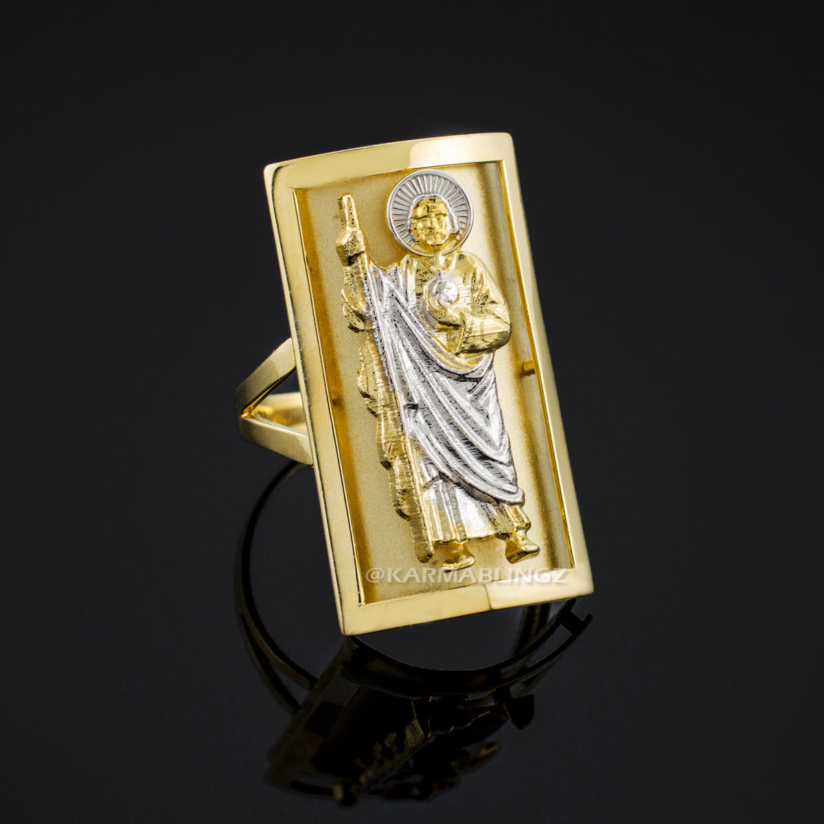 Gold Saint Jude Fancy Ring (1.2") Karma Blingz