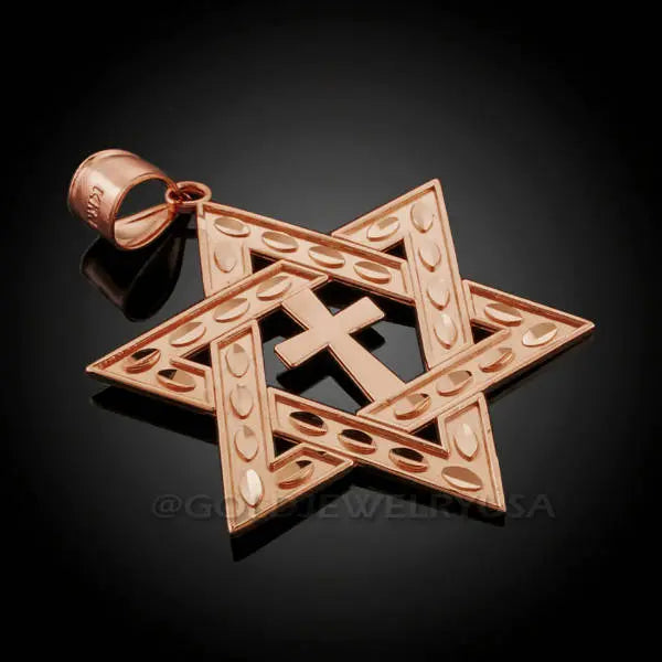 Gold Judaic Christian Star of David Cross Pendant (14K, 10K, yellow, white, rose gold) Karma Blingz