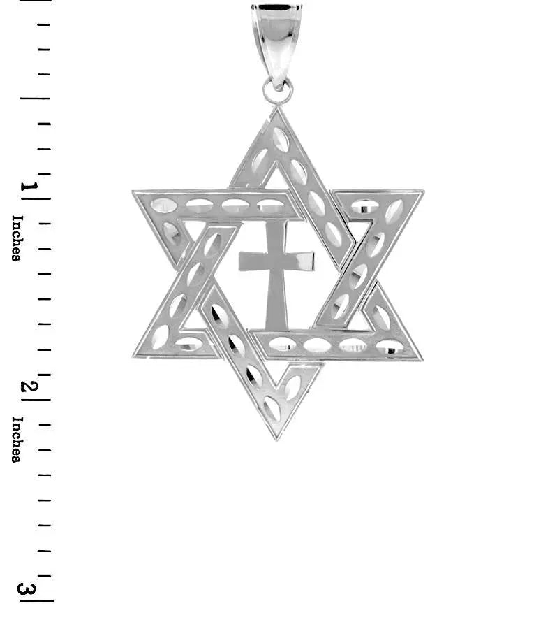 Gold Judaic Christian Star of David Cross Pendant (14K, 10K, yellow, white, rose gold) Karma Blingz