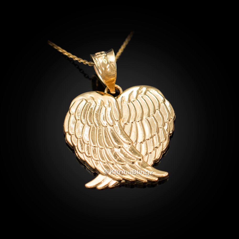 Gold Angel Wings Pendant Necklace (yellow, white, rose gold, 10k, 14k) Karma Blingz