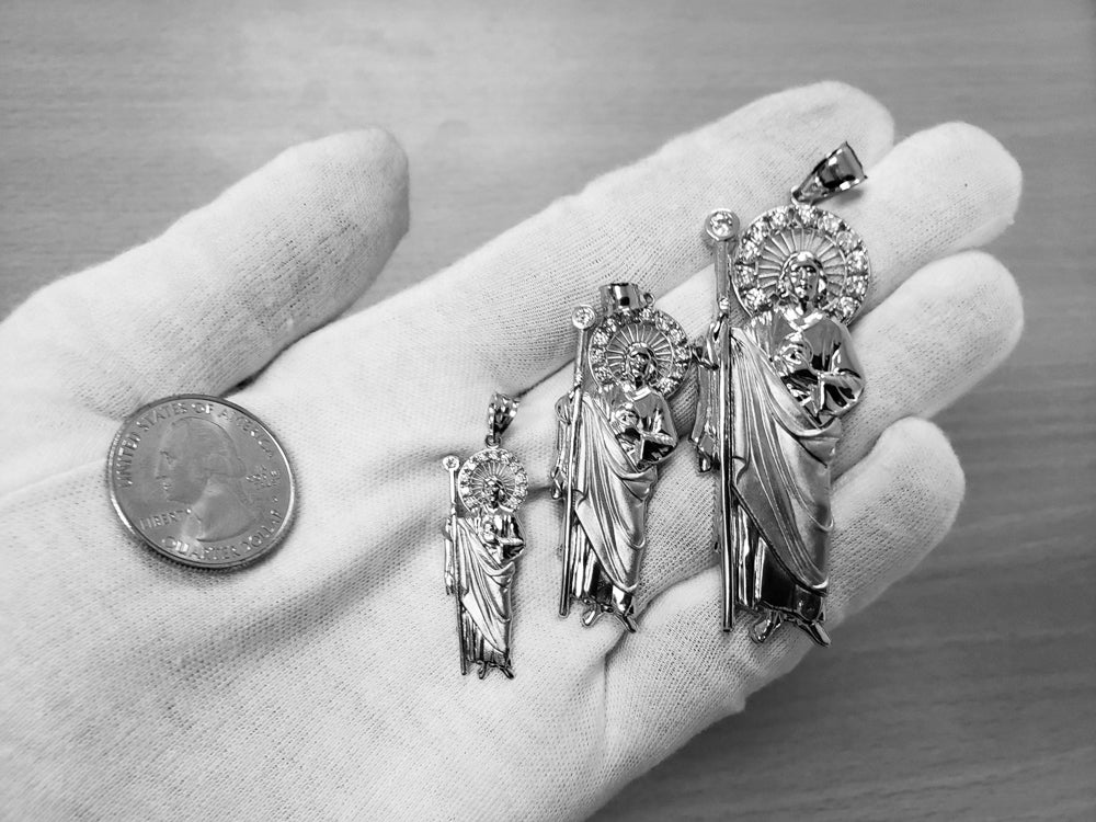 Sterling Silver St. Jude CZ Charm Pendant (Small, Medium, Large) Karma Blingz