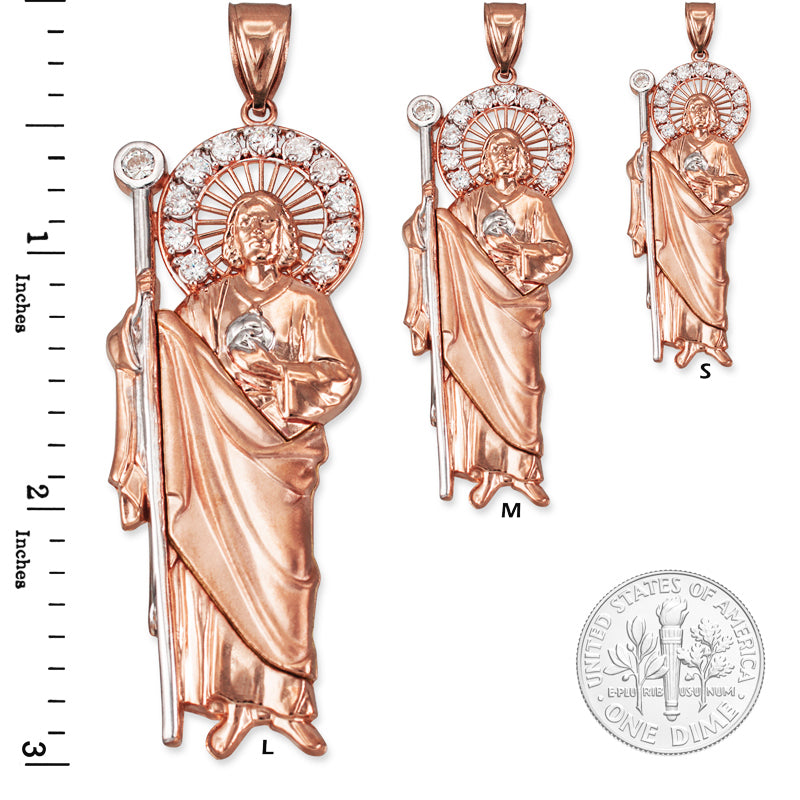 Rose Gold Saint Jude CZ Charm Pendant (Small/Medium/Large,10K, 14K) Karma Blingz