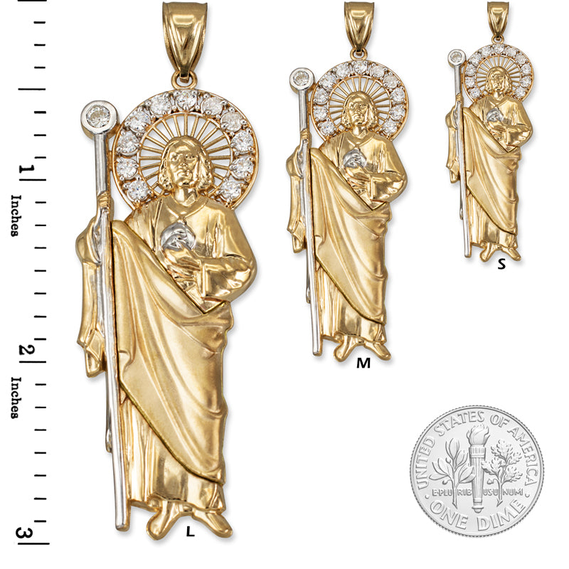 Yellow Gold Saint Jude CZ Charm Pendant (Small/Medium/Large,10K, 14K) Karma Blingz