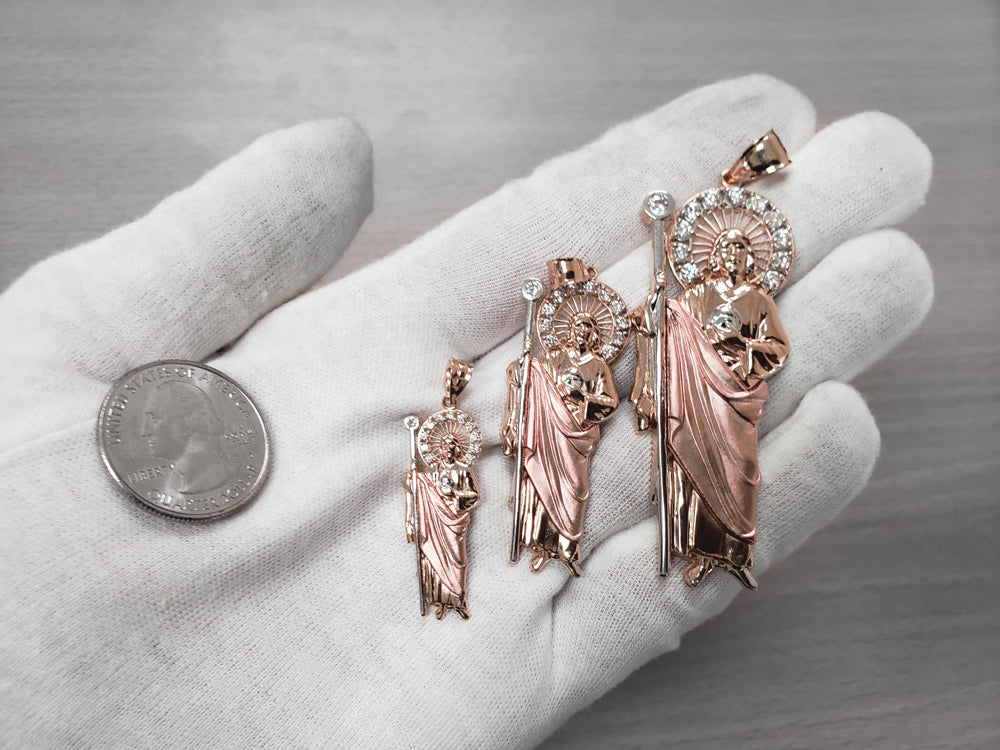 Rose Gold Saint Jude CZ Charm Pendant (Small/Medium/Large,10K, 14K) Karma Blingz