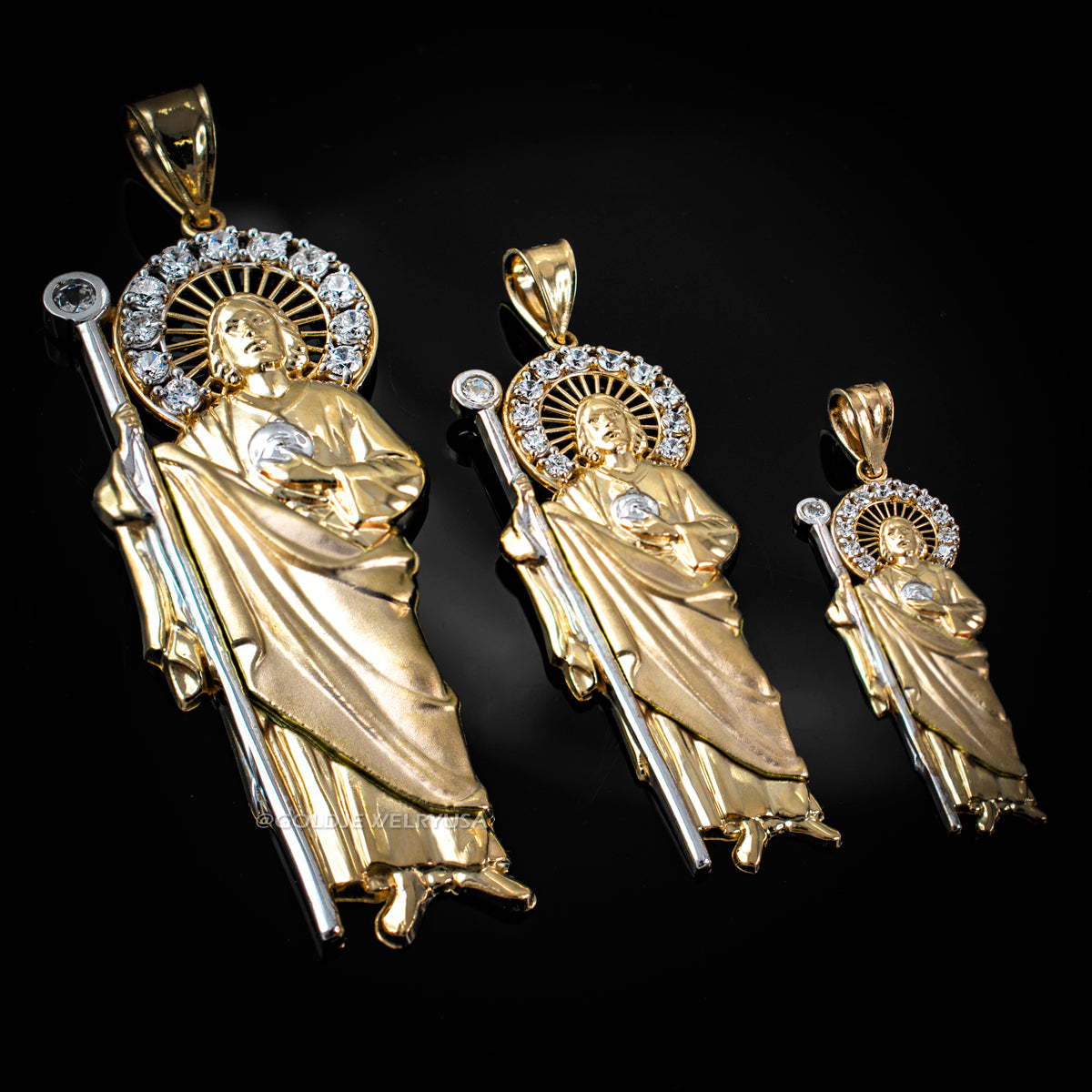 Yellow Gold Saint Jude CZ Charm Pendant (Small/Medium/Large,10K, 14K) Karma Blingz