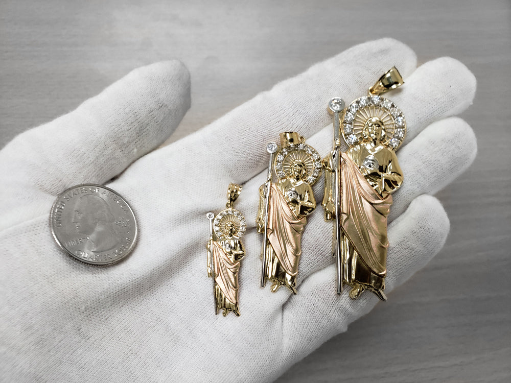 Yellow Gold Saint Jude CZ Charm Pendant (Small/Medium/Large,10K, 14K) Karma Blingz