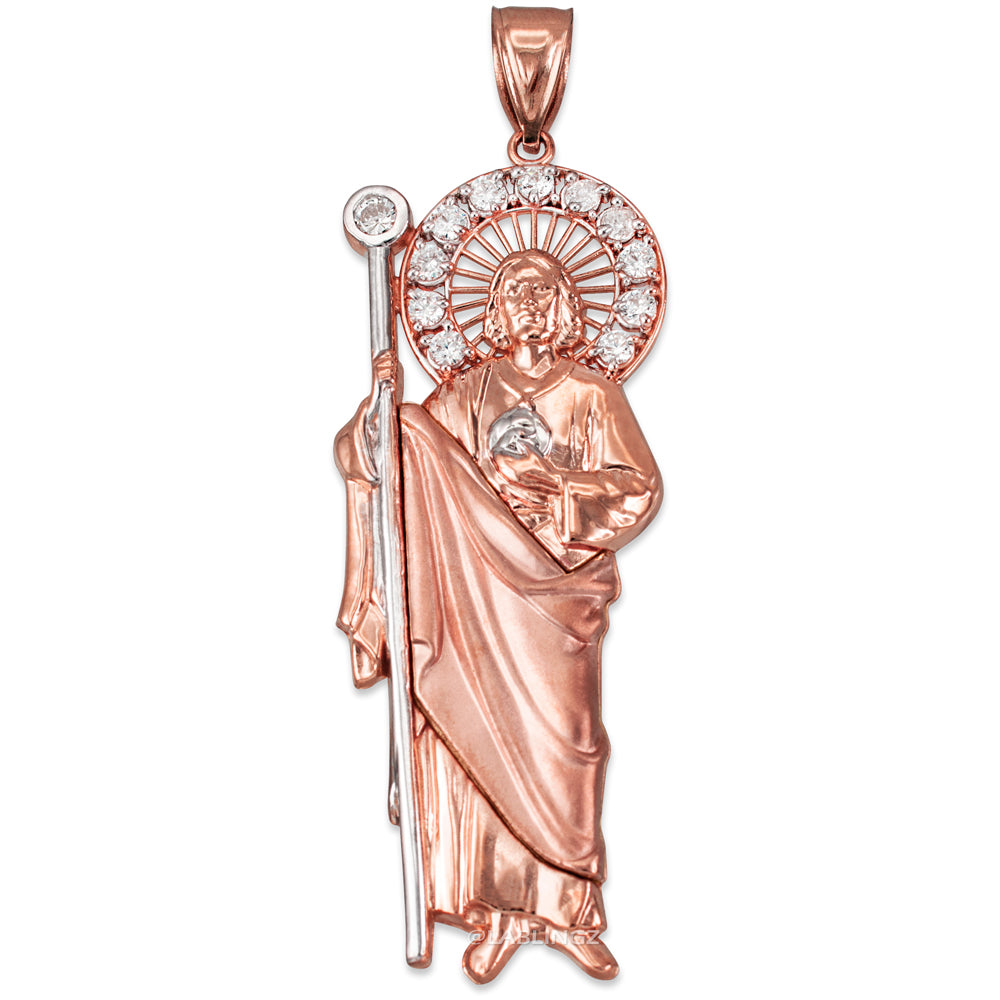 Rose Gold Saint Jude CZ Charm Pendant (Small/Medium/Large,10K, 14K) Karma Blingz