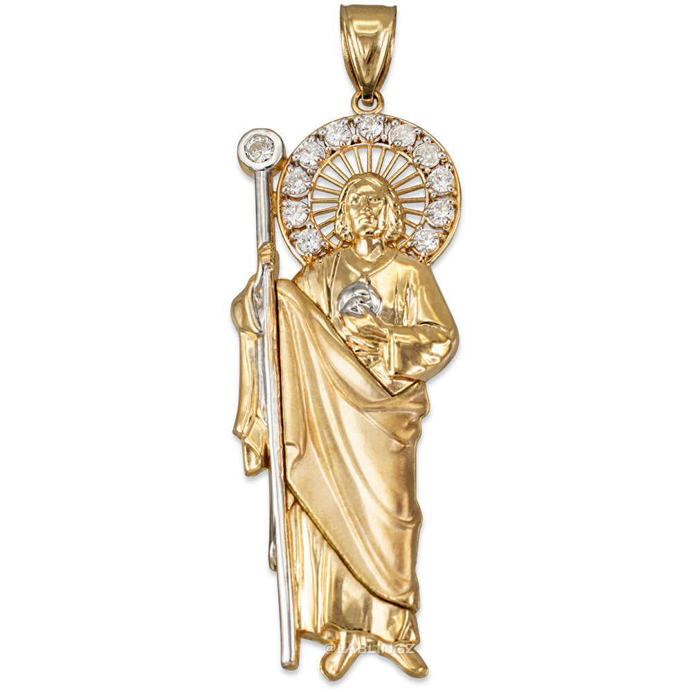 Yellow Gold Saint Jude CZ Charm Pendant (Small/Medium/Large,10K, 14K) Karma Blingz