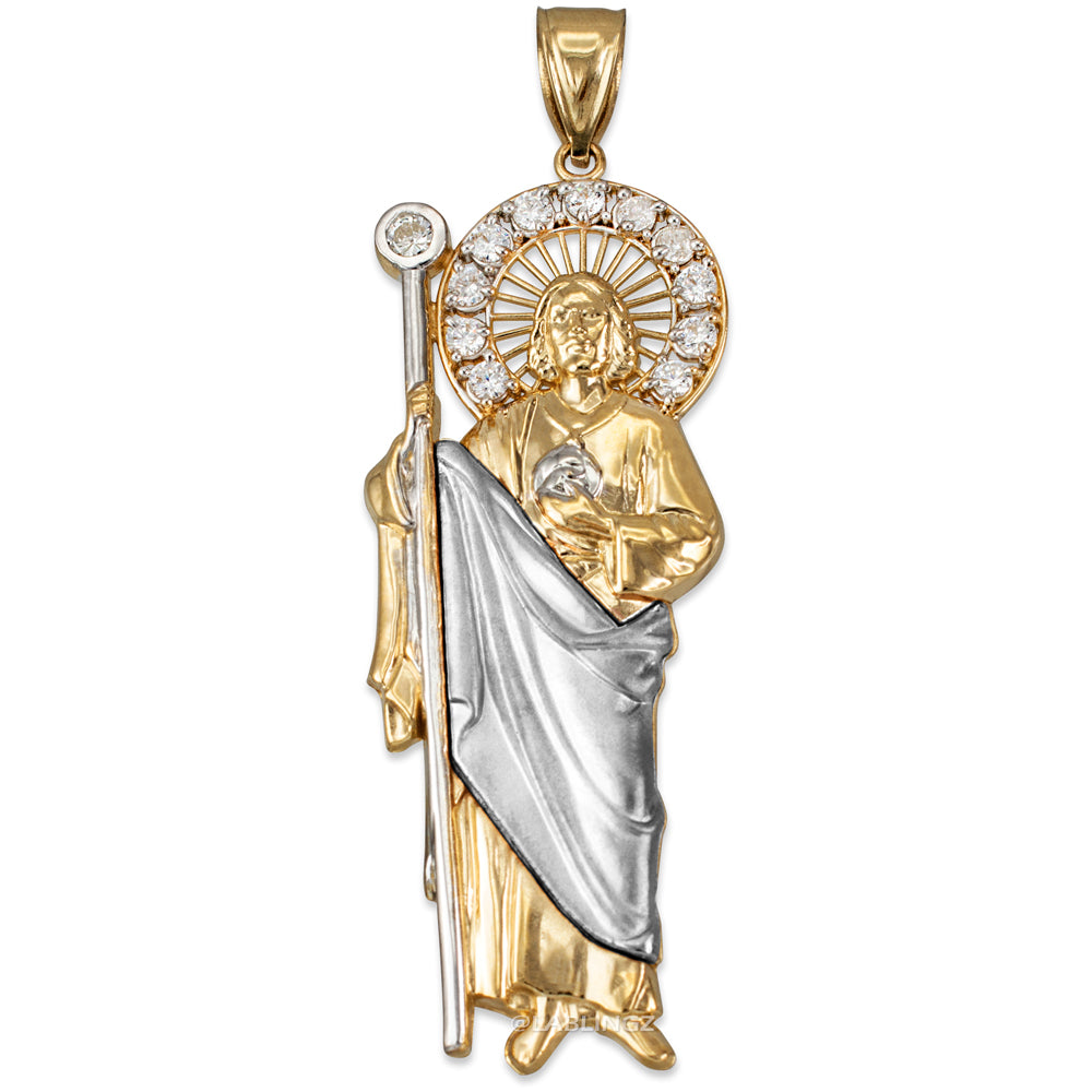 Two-Tone Gold Saint Jude CZ Charm Pendant (Small/Medium/Large,10K, 14K) Karma Blingz