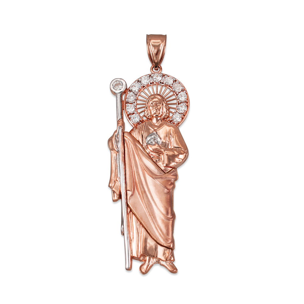 Rose Gold Saint Jude CZ Charm Pendant (Small/Medium/Large,10K, 14K) Karma Blingz