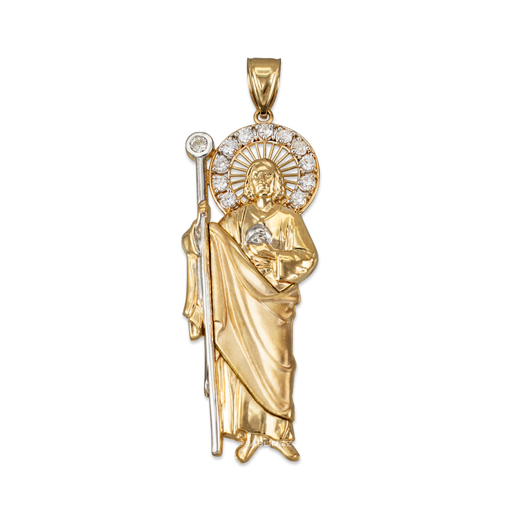 Yellow Gold Saint Jude CZ Charm Pendant (Small/Medium/Large,10K, 14K) Karma Blingz