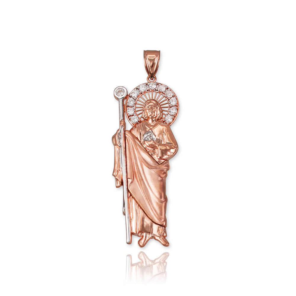 Rose Gold Saint Jude CZ Charm Pendant (Small/Medium/Large,10K, 14K) Karma Blingz