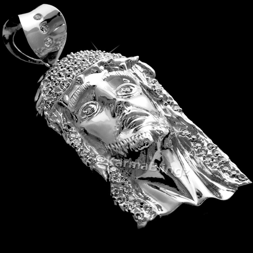 Iced Gold Jesus Face Mens Large CZ Pendant (yellow, white gold, 10k, 14k) Karma Blingz