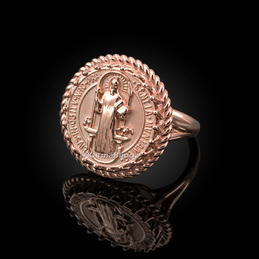 Rose Gold Saint Benedict Womens Statement Ring Karma Blingz