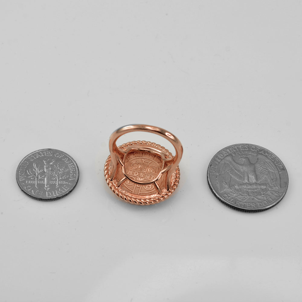 Rose Gold Saint Benedict Womens Statement Ring Karma Blingz