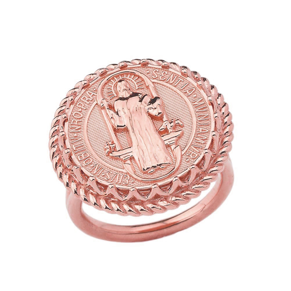 Rose Gold Saint Benedict Womens Statement Ring Karma Blingz