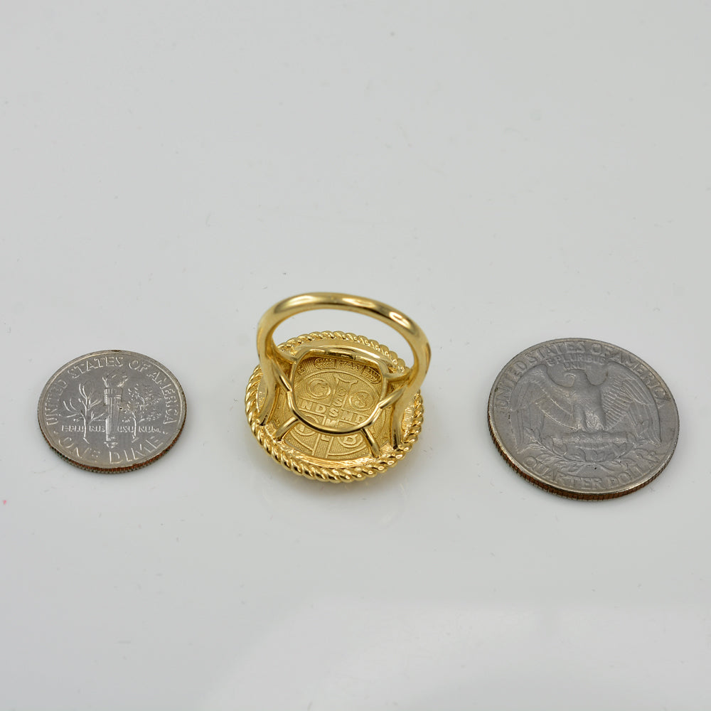 Yellow Gold Saint Benedict Womens Statement Ring Karma Blingz