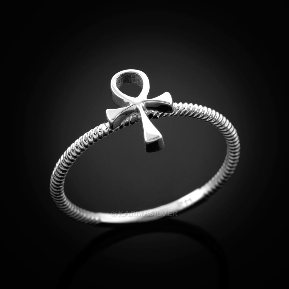 Dainty Silver Egyptian Ankh Womens Ring Karma Blingz