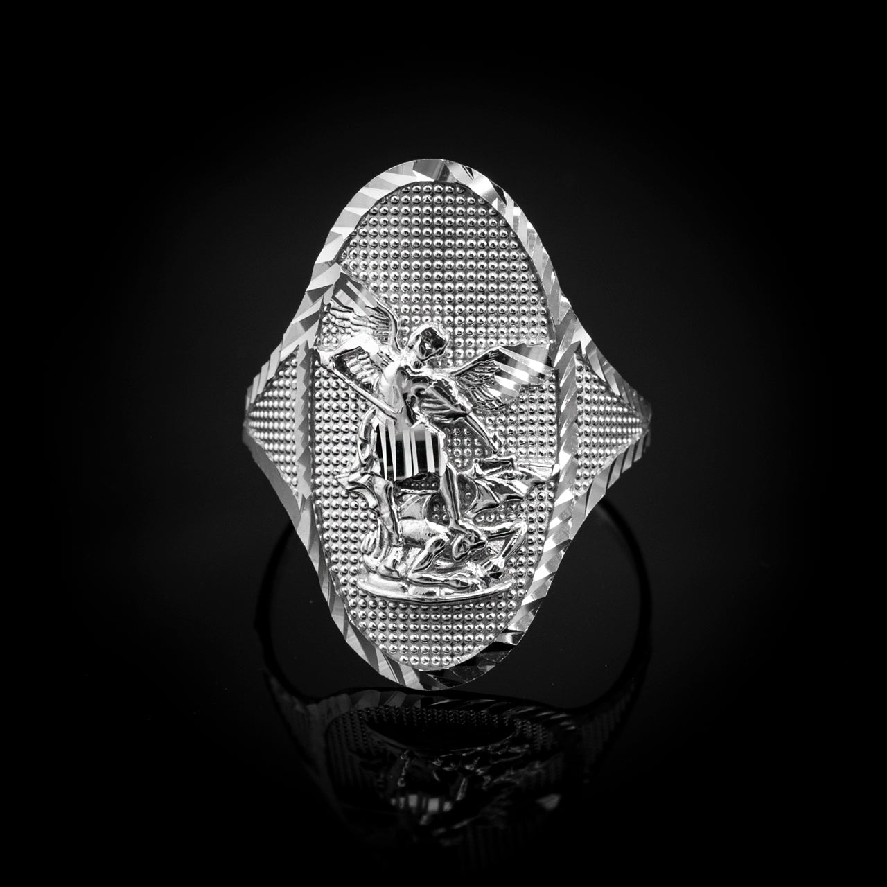 Sterling Silver Oval Saint Michael Ring Karma Blingz