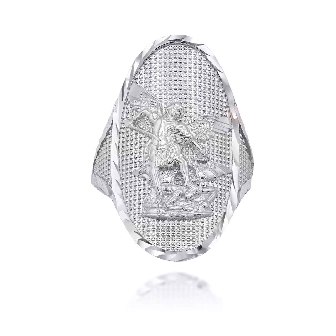Sterling Silver Oval Saint Michael Ring Karma Blingz