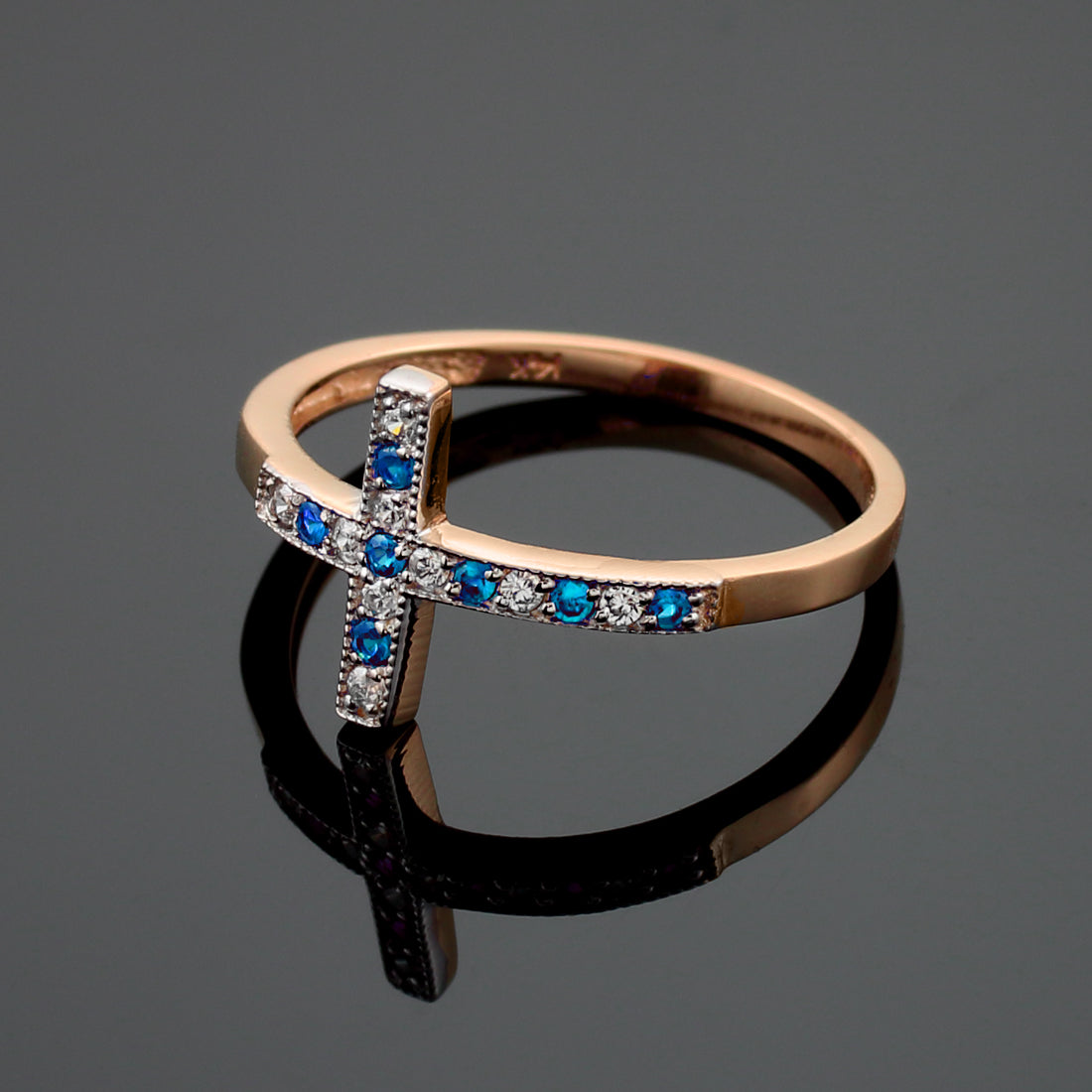 Sapphire and Diamond Sideways Cross Ladies Gold Ring (yellow, white, rose gold, 10K, 14K) Karma Blingz