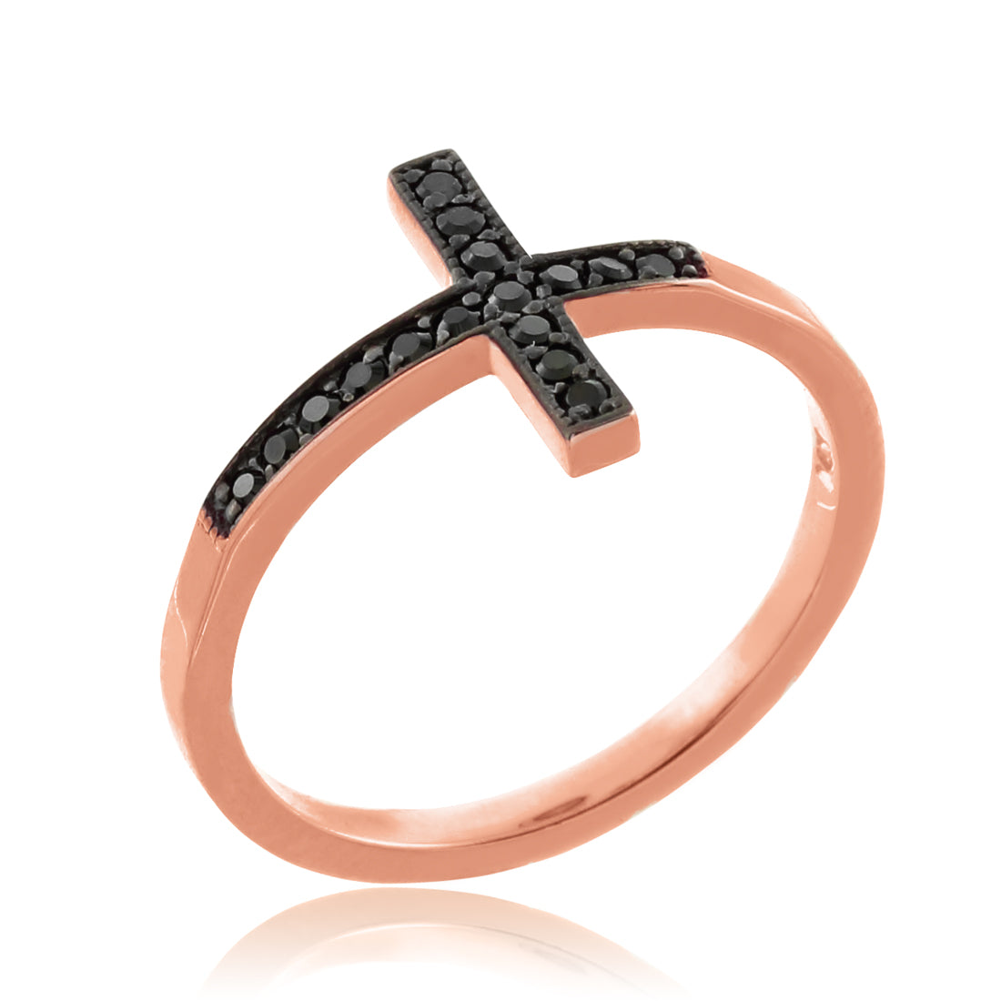 Black Diamond Sideways Cross Ladies Gold Ring (yellow, white, rose gold, 10K, 14K) Karma Blingz