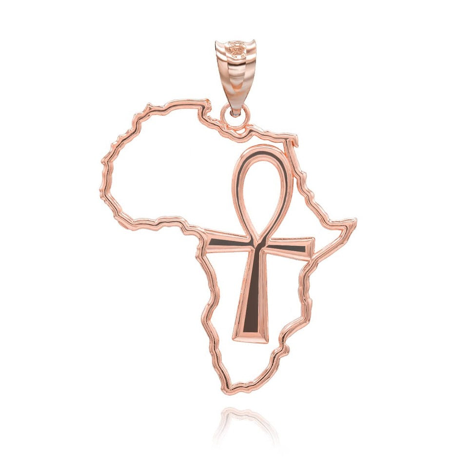 Polished Gold Africa Map Egyptian Ankh Openwork Pendant Necklace Karma Blingz