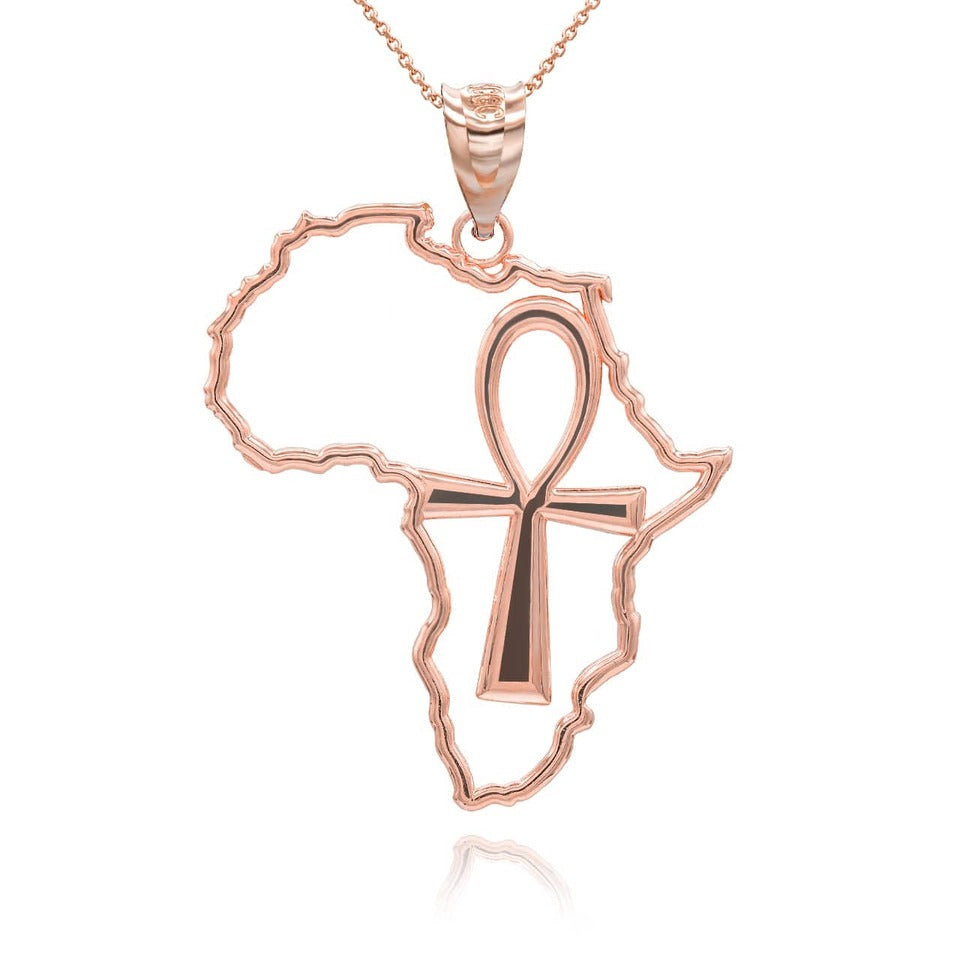 Polished Gold Africa Map Egyptian Ankh Openwork Pendant Necklace Karma Blingz