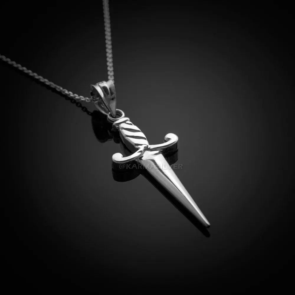 Sterling Silver Dagger Knife Charm Pendant Necklace FDJ