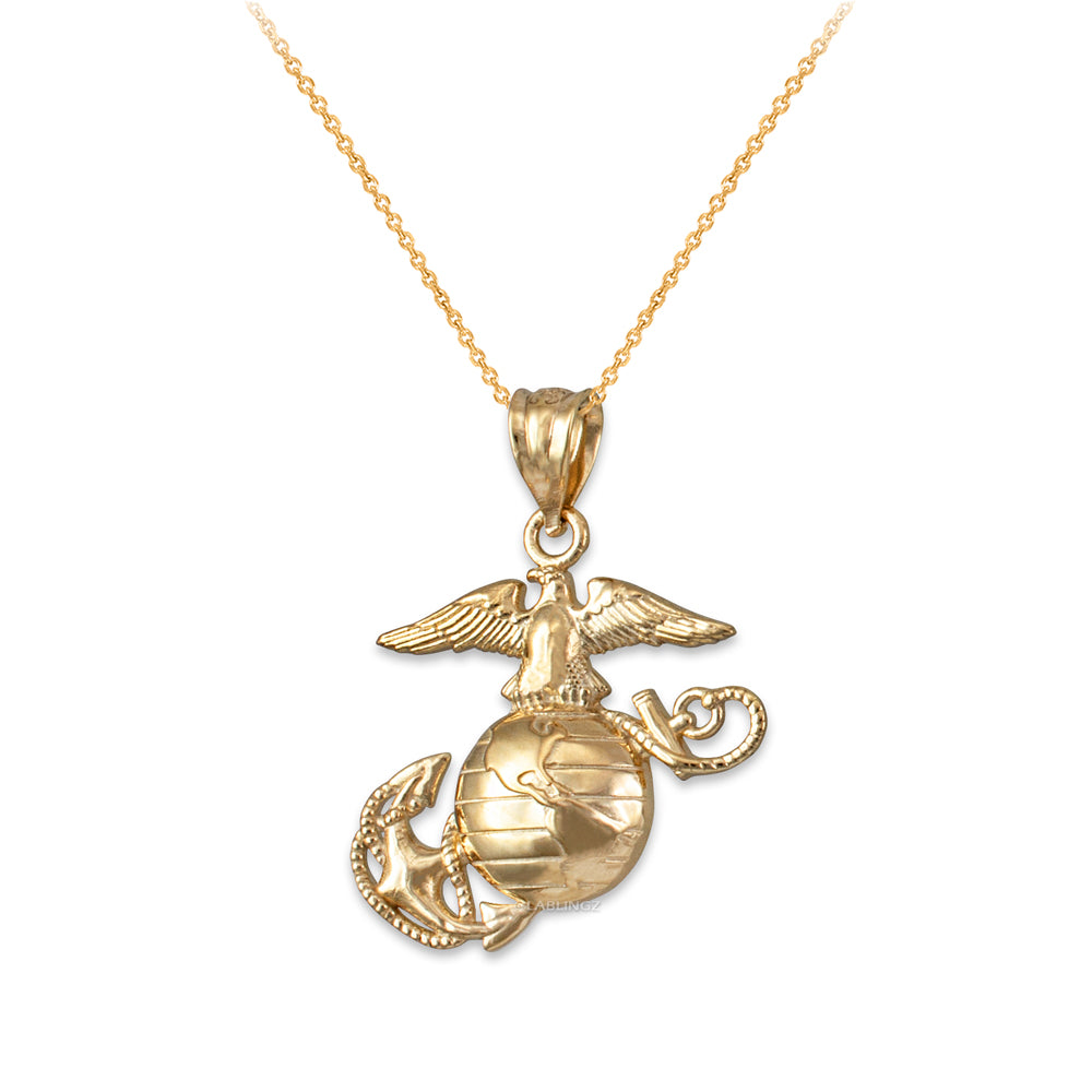 Gold Marine Corps Womens USMC Charm Necklace (14K, 10K, yellow, white, rose gold) Karma Blingz