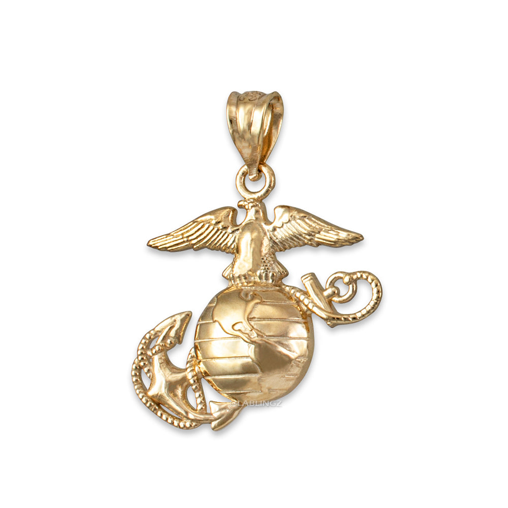 Gold Marine Corps Womens USMC Charm Necklace (14K, 10K, yellow, white, rose gold) Karma Blingz