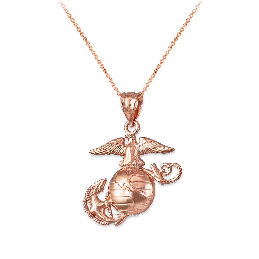 Gold Marine Corps Womens USMC Charm Necklace (14K, 10K, yellow, white, rose gold) Karma Blingz