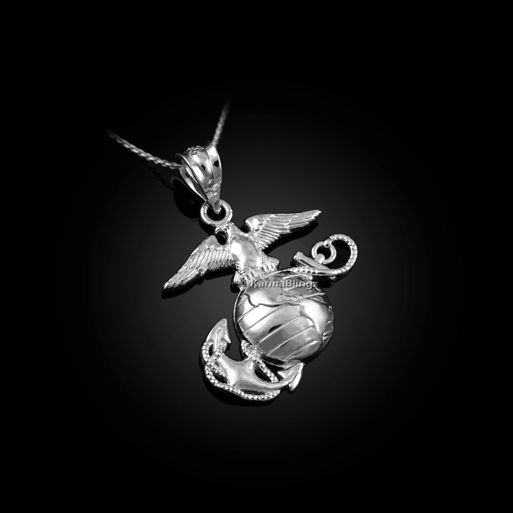 Gold Marine Corps Womens USMC Charm Necklace (14K, 10K, yellow, white, rose gold) Karma Blingz