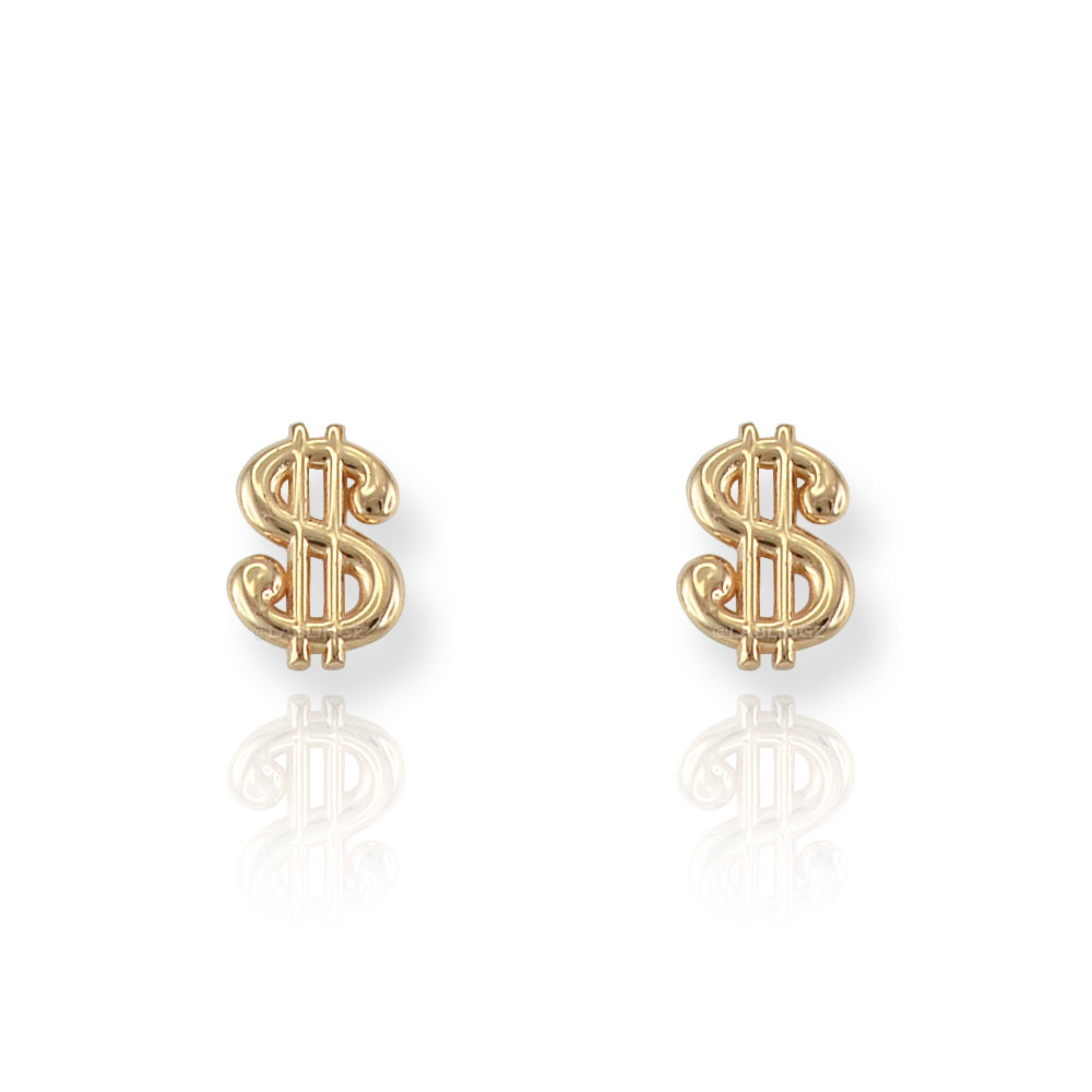 Cash Money Dollar Sign Gold Stud Earrings Karma Blingz
