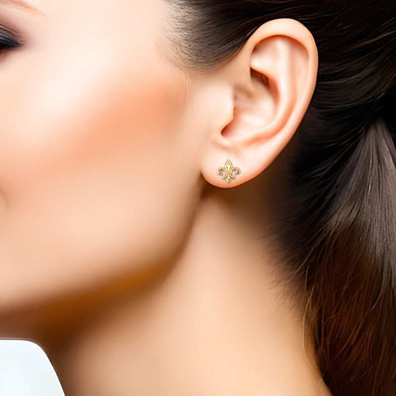 Fleur De Lis Gold Stud Earrings Karma Blingz