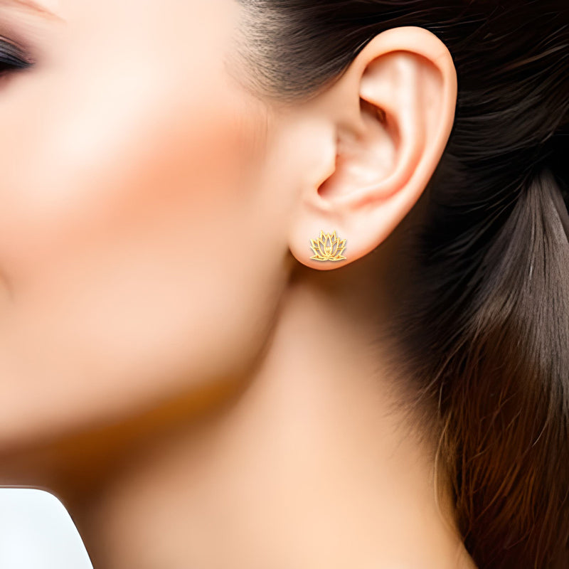 Gold Lotus Flower Yoga Stud Earrings Karma Blingz