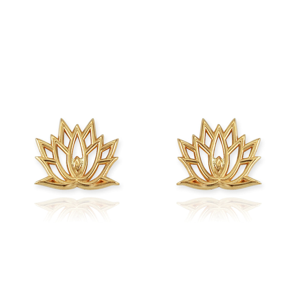 Gold Lotus Flower Yoga Stud Earrings Karma Blingz