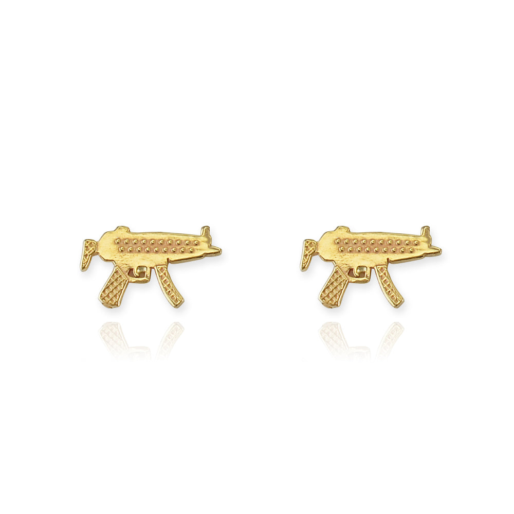 Gold Tiny SMG Machine Gun Stud Earrings Karma Blingz