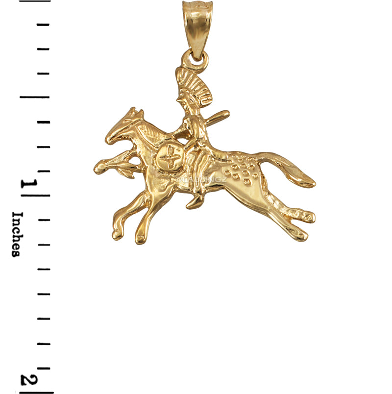 Solid Gold Indian Chief Horse Rider Pendant Necklace (10K, 14K, yellow, white, rose gold) Karma Blingz