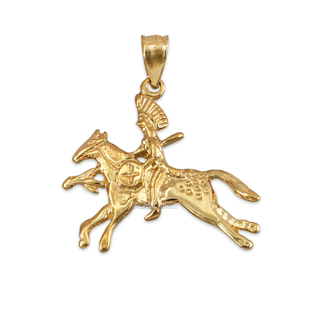 Solid Gold Indian Chief Horse Rider Pendant Necklace (10K, 14K, yellow, white, rose gold) Karma Blingz