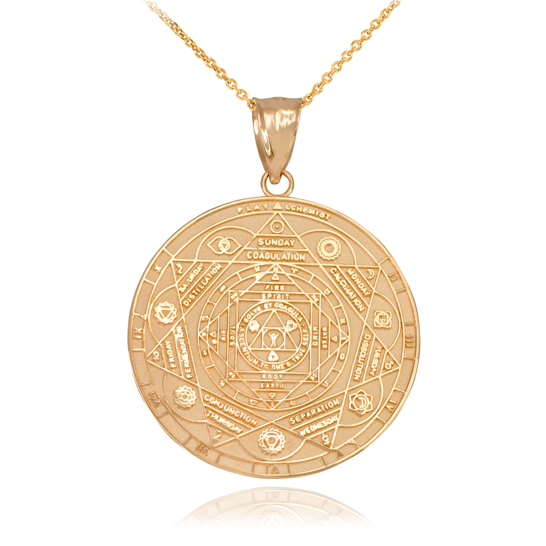 Gold Om 7 Chakras Calendar Yoga Meditation Necklace (yellow, white, rose gold) Karma Blingz