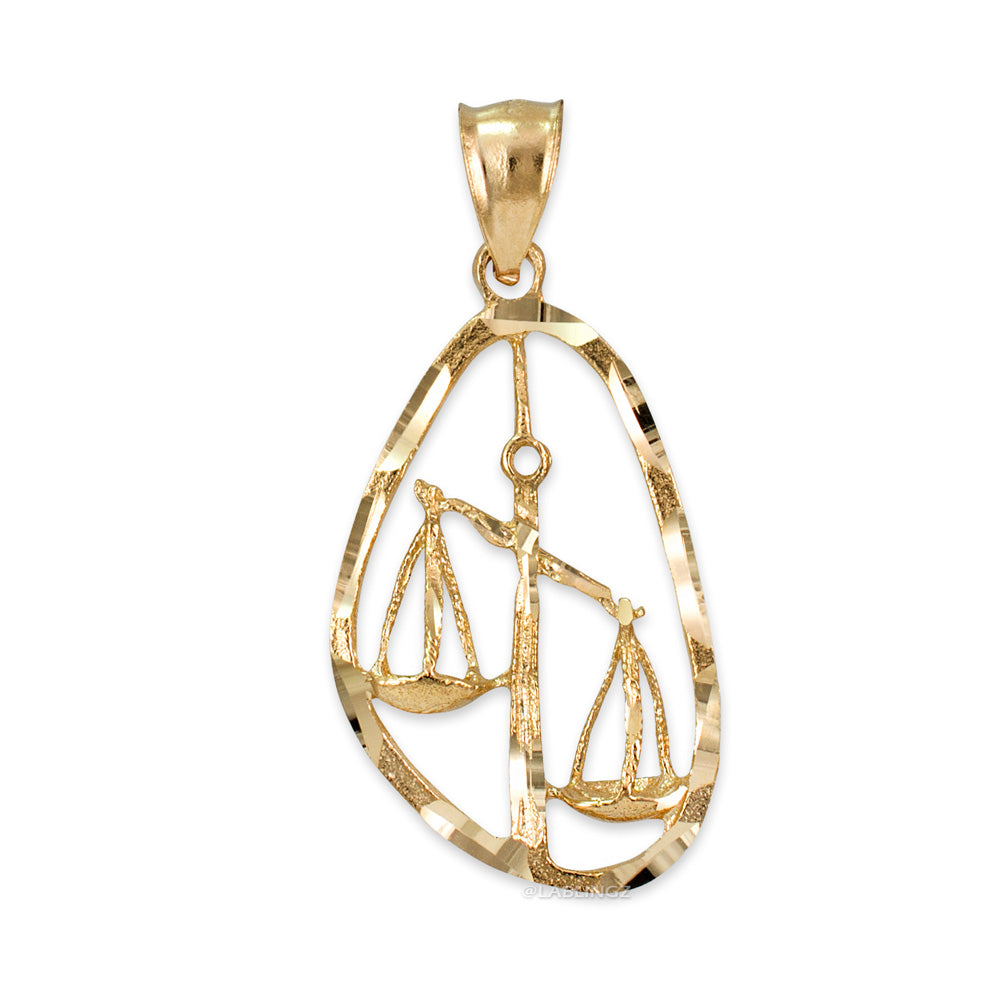 Gold Libra Zodiac Sign DC Pendant Necklace (yellow, white, rose gold, 10K, 14K) Karma Blingz