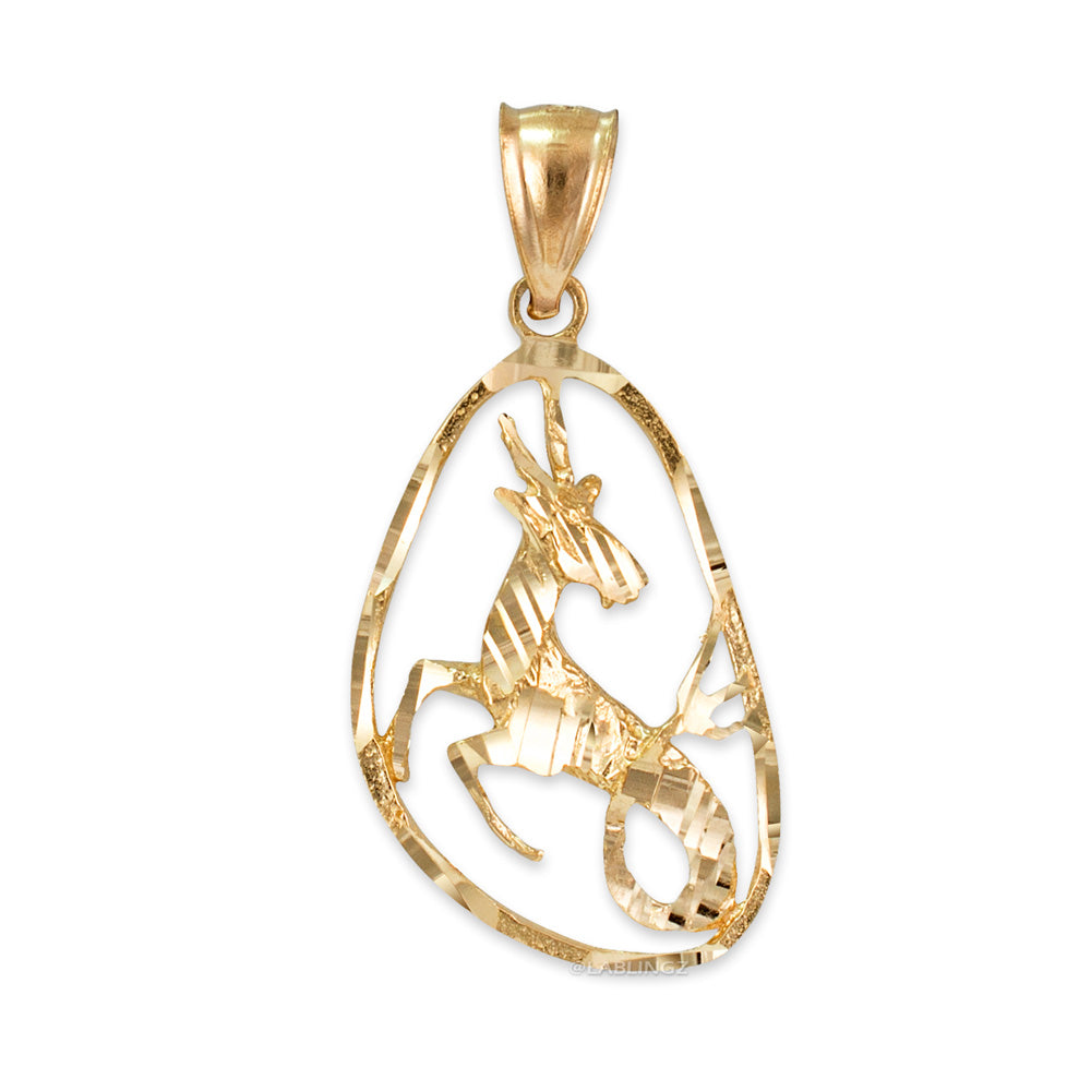 Gold Capricorn Zodiac Sign DC Pendant Necklace (yellow, white, rose gold, 10K, 14K) Karma Blingz