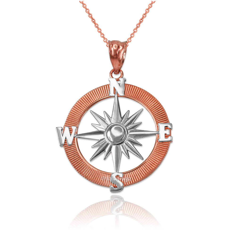 Gold Compass Pendant Necklace (yellow, white, rose gold, 10k, 14k) Karma Blingz